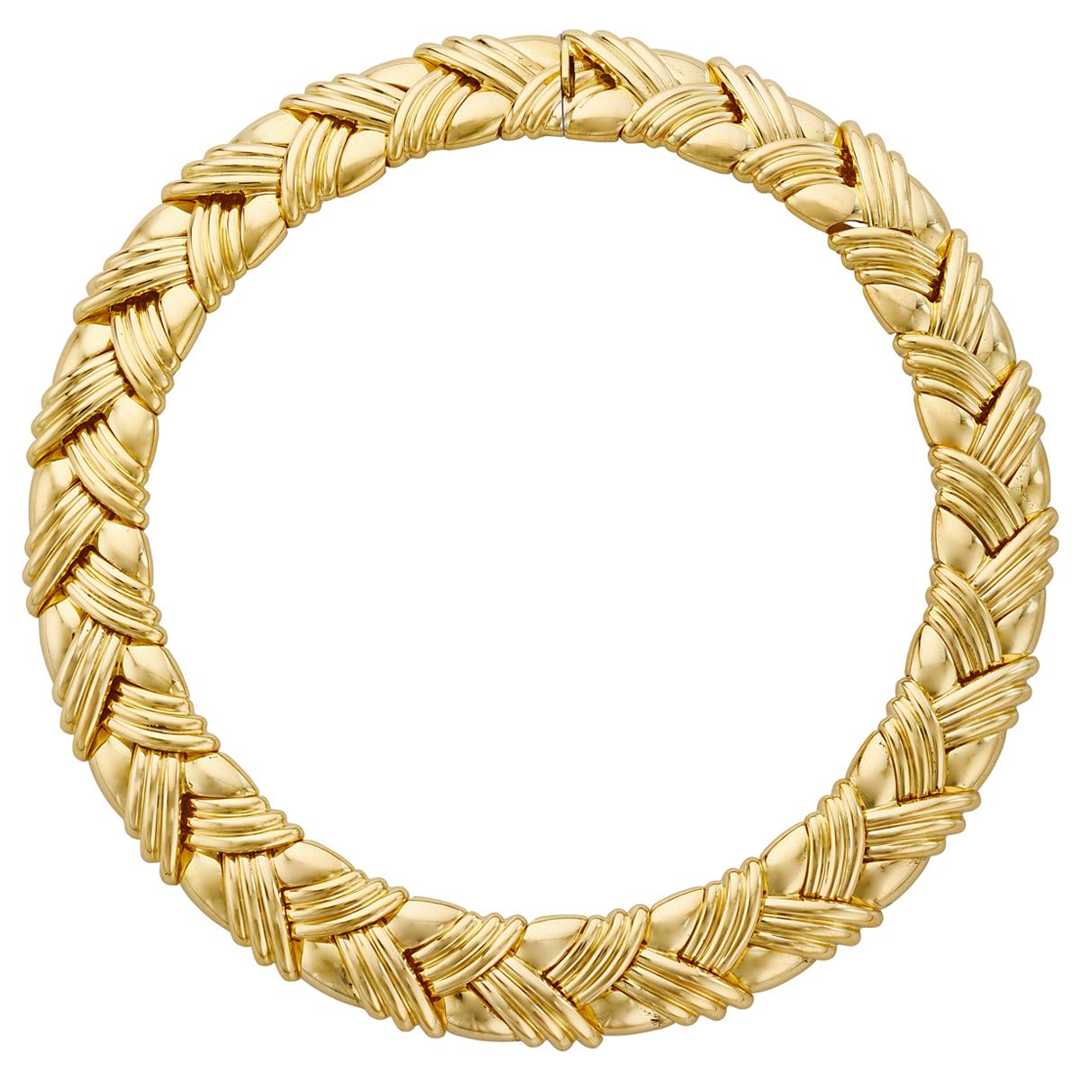 18 Karat Yellow Gold Basket Weave Collar Necklace