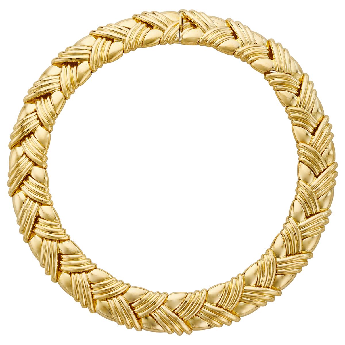 18 Karat Yellow Gold Basket Weave Collar Necklace at 1stDibs
