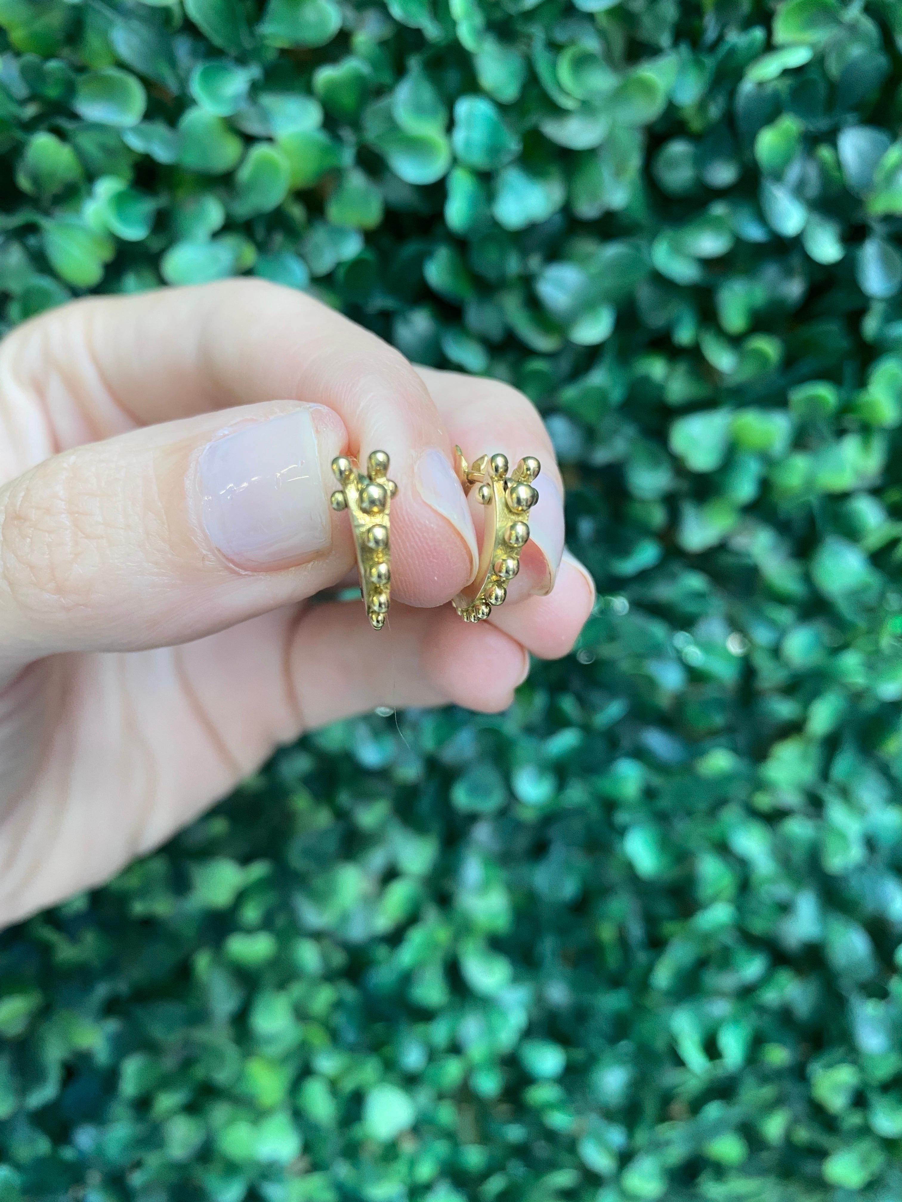 18 Karat Yellow Gold Beaded Huggie Hoop Earrings 1