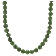 18 Karat Yellow Gold Beaded Jade Opera Length Necklace
