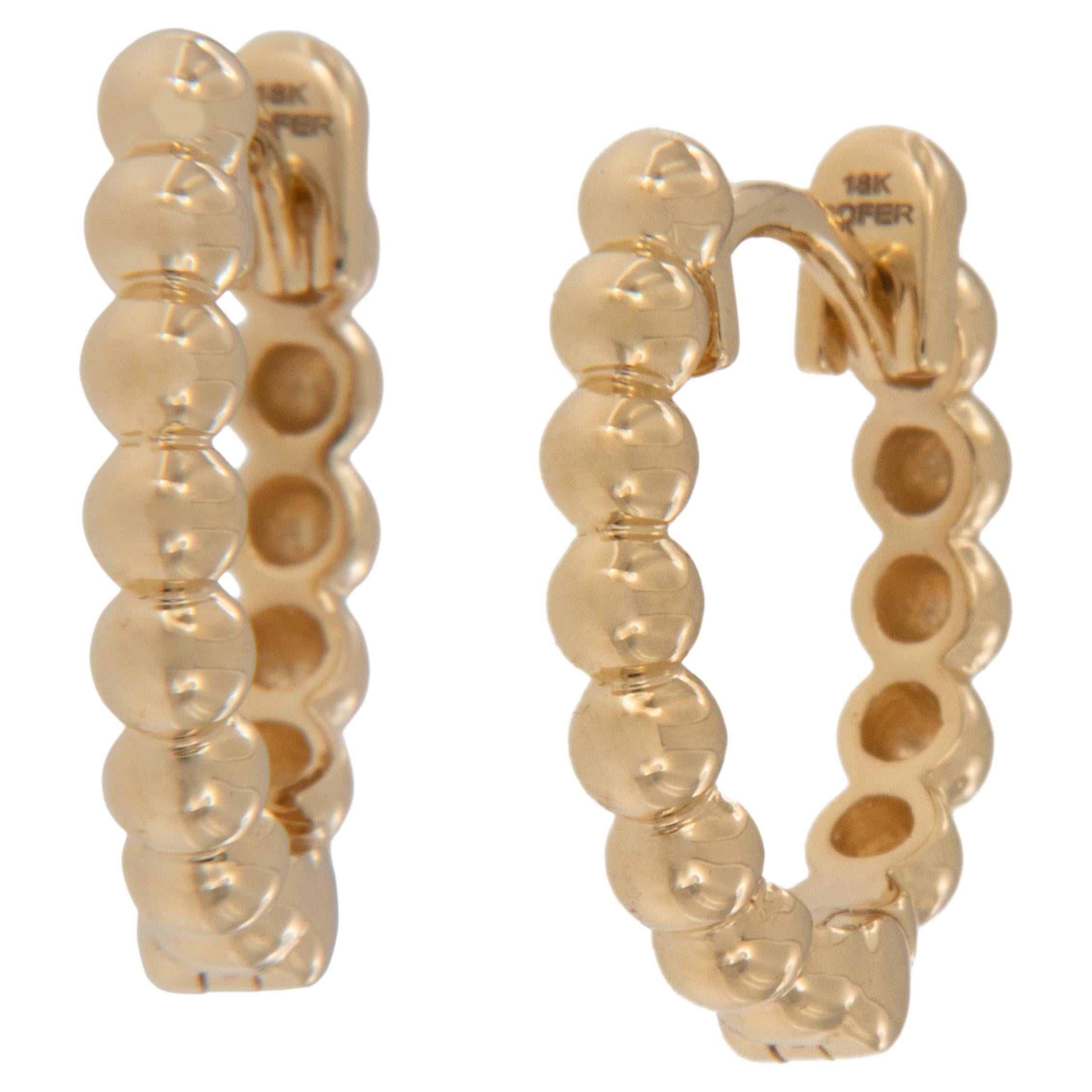 18 Karat yellow Gold Beaded Mini Hoop Earrings