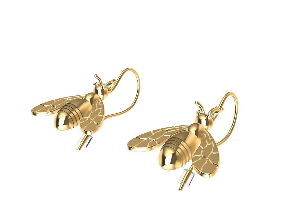 18 Karat Yellow Gold Bee Earrings with GIA diamonds. Tiffany designer , Thomas Kurilla created this years ago, but this is the new updated bee made with diamonds exclusively for 1stdibs.  Bees, It credible little creatures.  Hard workers. Great