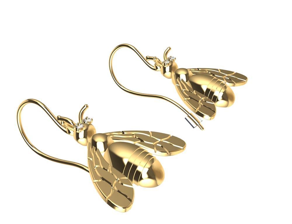 Contemporain Boucles d'oreilles en forme d'abeille en or jaune 18 carats avec diamants GIA en vente
