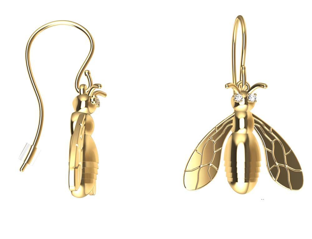 18 Karat Gelbgold Bienen-Ohrringe mit GIA-Diamanten (Rundschliff) im Angebot
