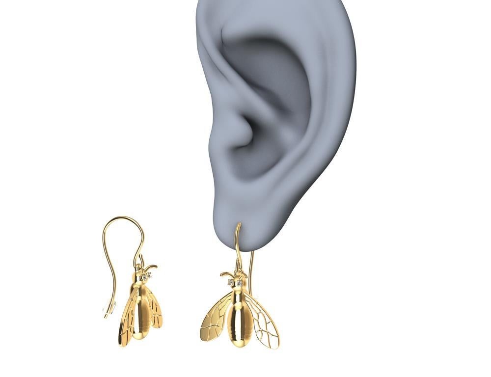 Boucles d'oreilles en forme d'abeille en or jaune 18 carats avec diamants GIA Neuf - En vente à New York, NY