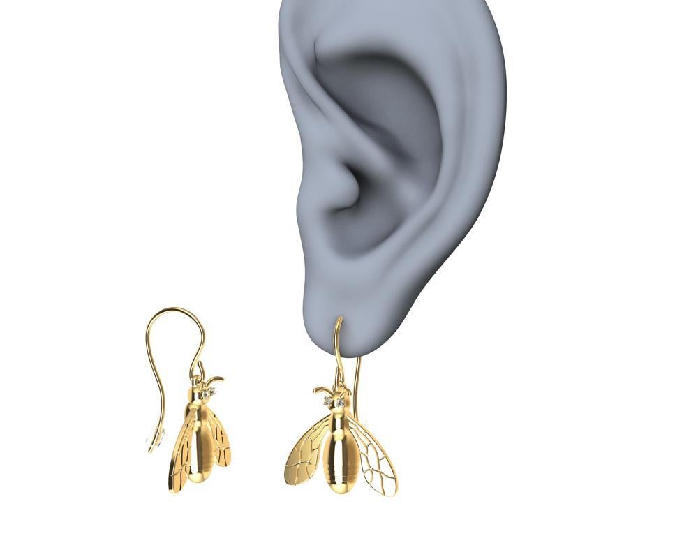 Pendientes Abeja de Oro Amarillo de 18 Kilates con Diamantes GIA en Nuevo estado para la venta en New York, NY