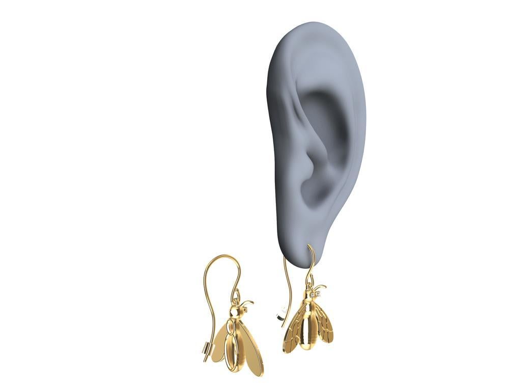 Boucles d'oreilles en forme d'abeille en or jaune 18 carats avec diamants GIA Pour femmes en vente