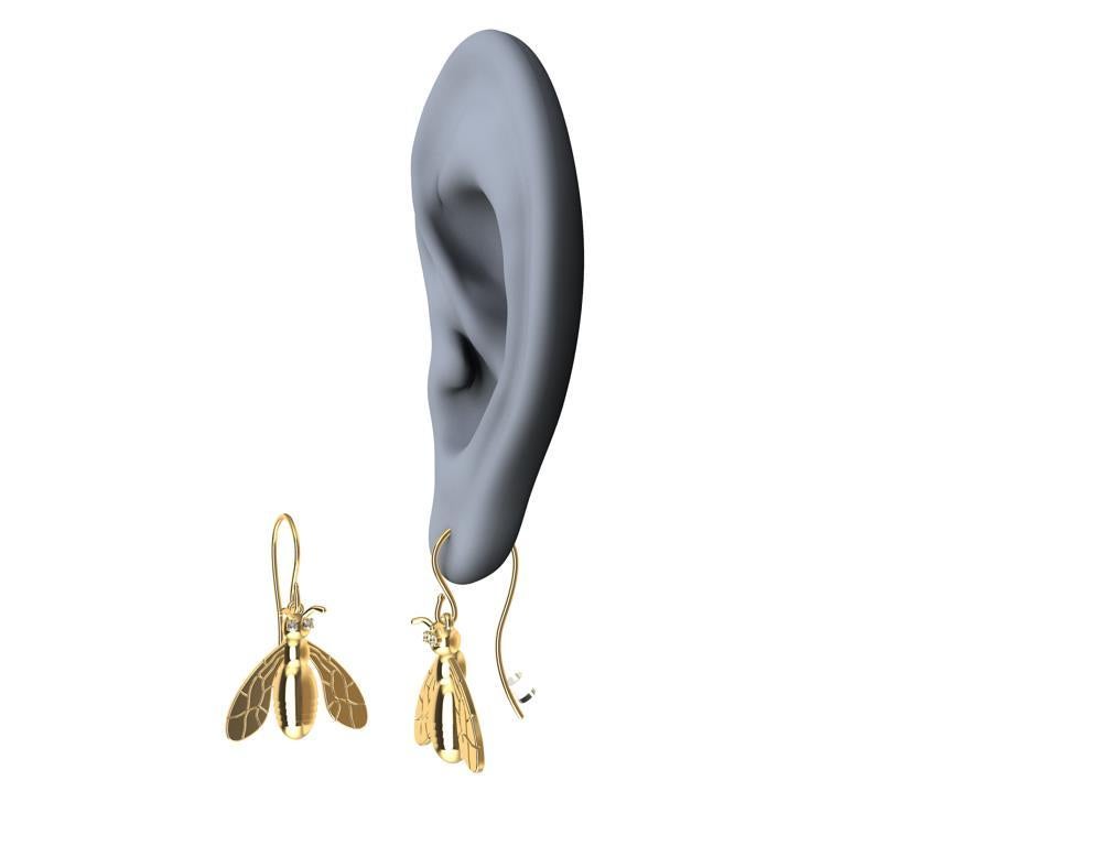 Pendientes Abeja de Oro Amarillo de 18 Kilates con Diamantes GIA en venta 1