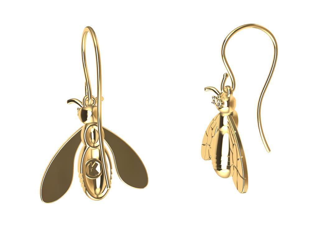 Boucles d'oreilles en forme d'abeille en or jaune 18 carats avec diamants GIA en vente 2