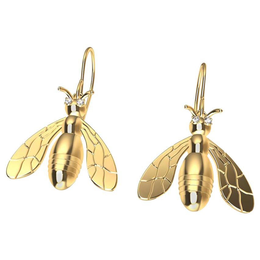 18 Karat Yellow Gold Bee Earrings with GIA Diamonds For Sale