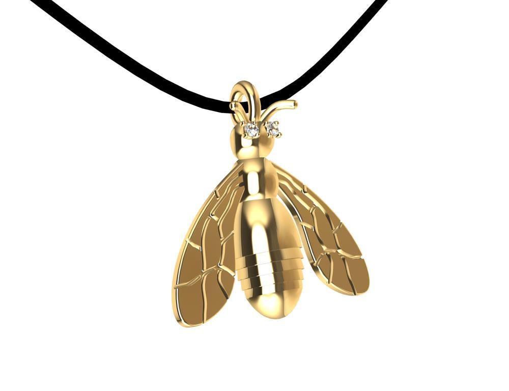 18 Karat Yellow Gold Bee Pendant Necklace with diamonds, Tiffany designer , Thomas Kurilla created this  years ago, but this is the new updated bee made exclusively for 1stdibs.  Bees, It credible little creatures.  Hard workers. Great community