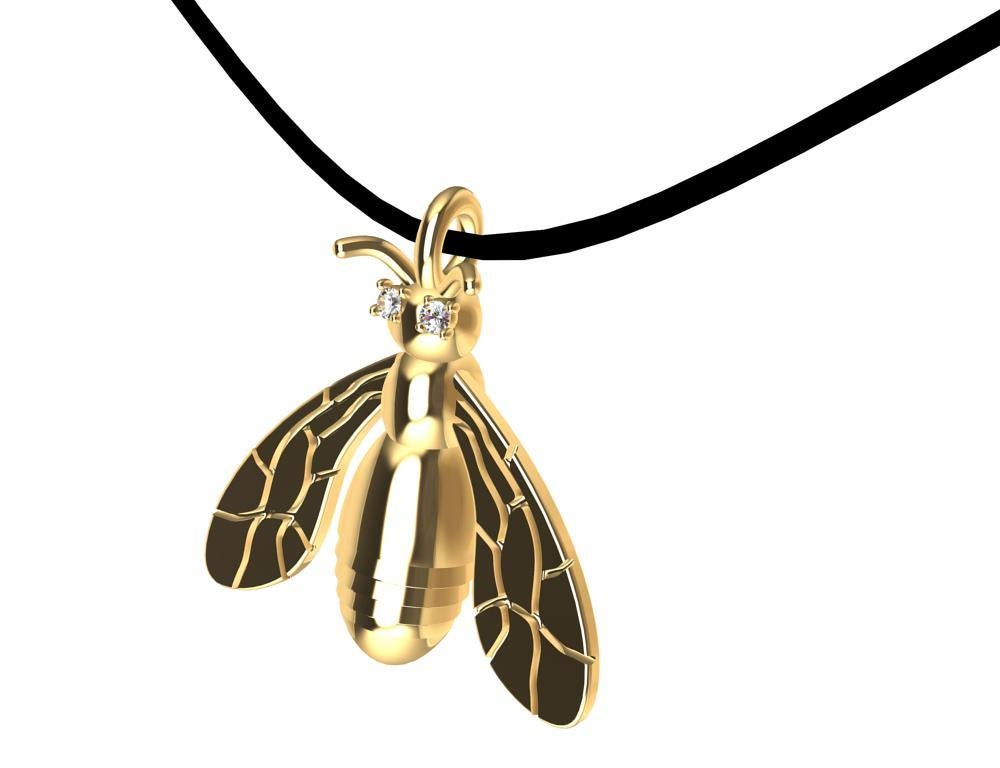 Taille ronde Collier pendentif abeille en or jaune 18 carats avec diamants certifiés GIA en vente