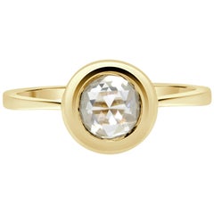 18 Karat Yellow Gold Bezel Design Engagement Ring Set with a Rose Cut Diamond