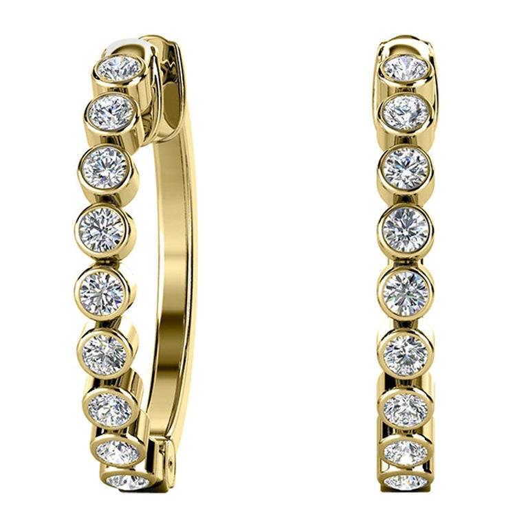 18 Karat Yellow Gold Bezel Hoop Diamond Earrings '1/2 Carat'