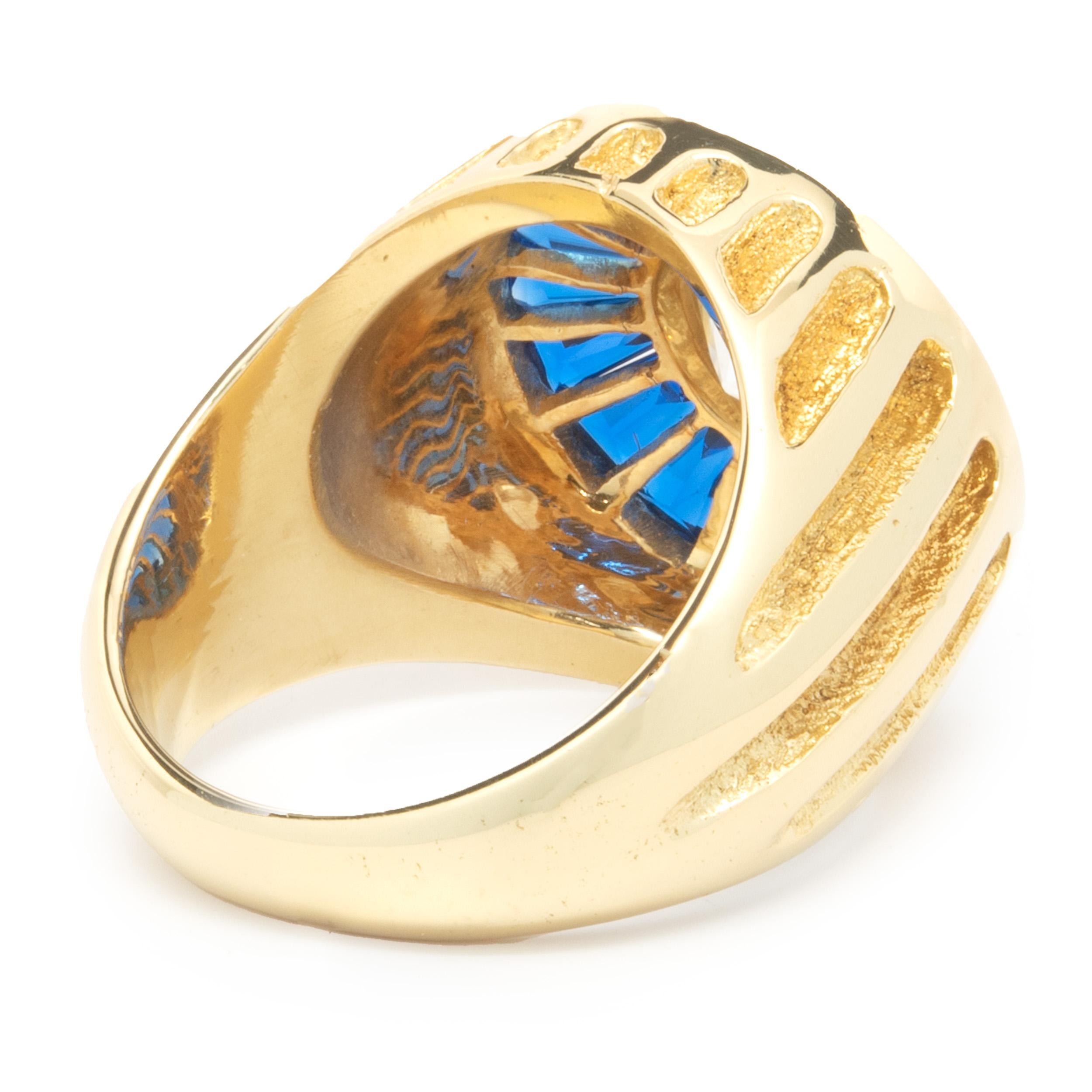 Old European Cut 18 Karat Yellow Gold Bezel Set Diamond and Sapphire Ring For Sale