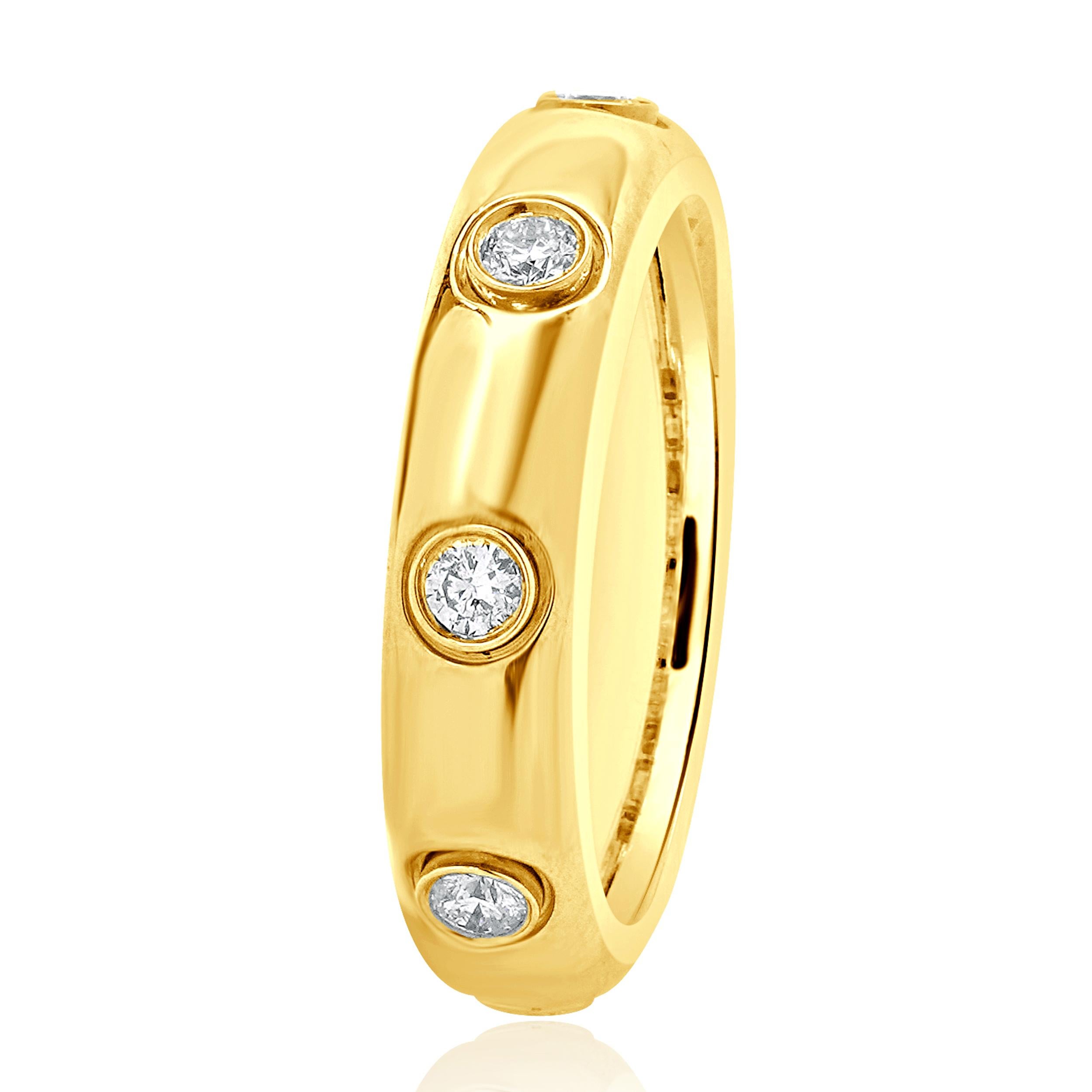 Round Cut 18 Karat Yellow Gold Bezel Set Diamond Band For Sale