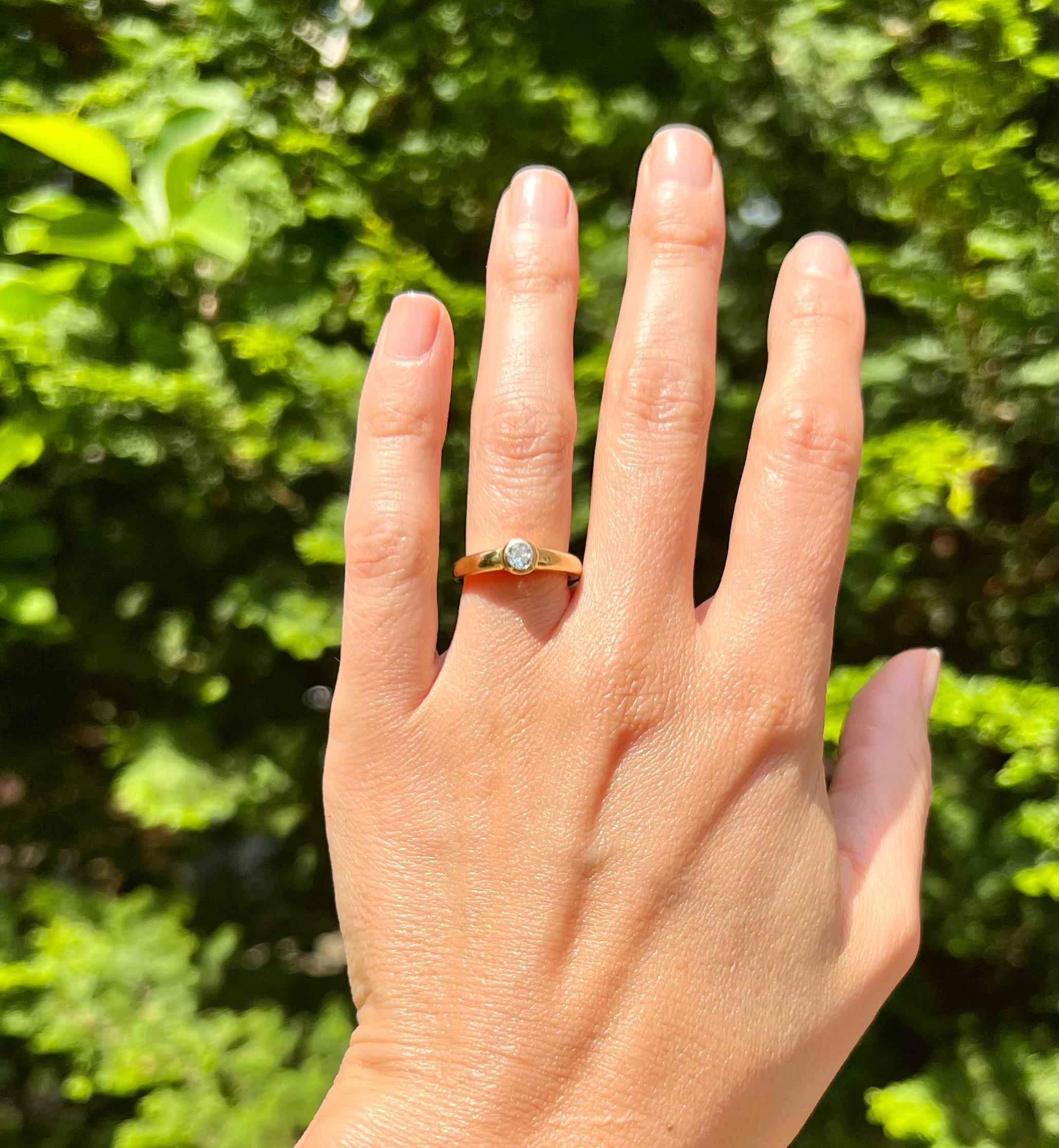 18 Karat Yellow Gold Bezel Set Diamond Engagement Ring For Sale 3