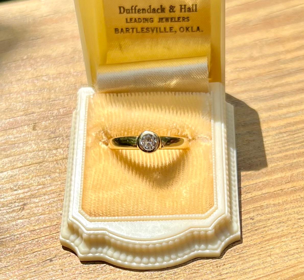 18 Karat Yellow Gold Bezel Set Diamond Engagement Ring For Sale 1