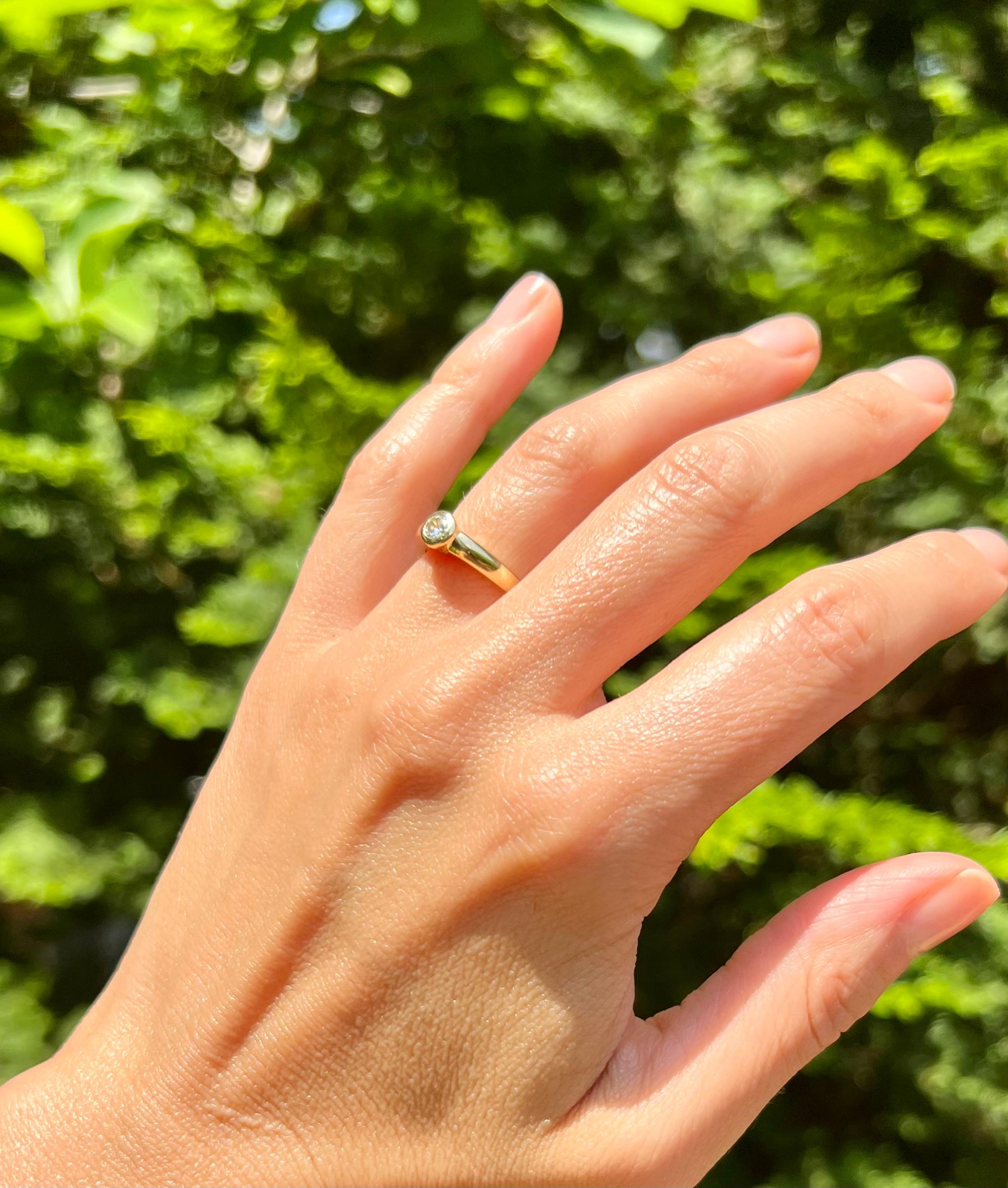 18 Karat Yellow Gold Bezel Set Diamond Engagement Ring For Sale 2