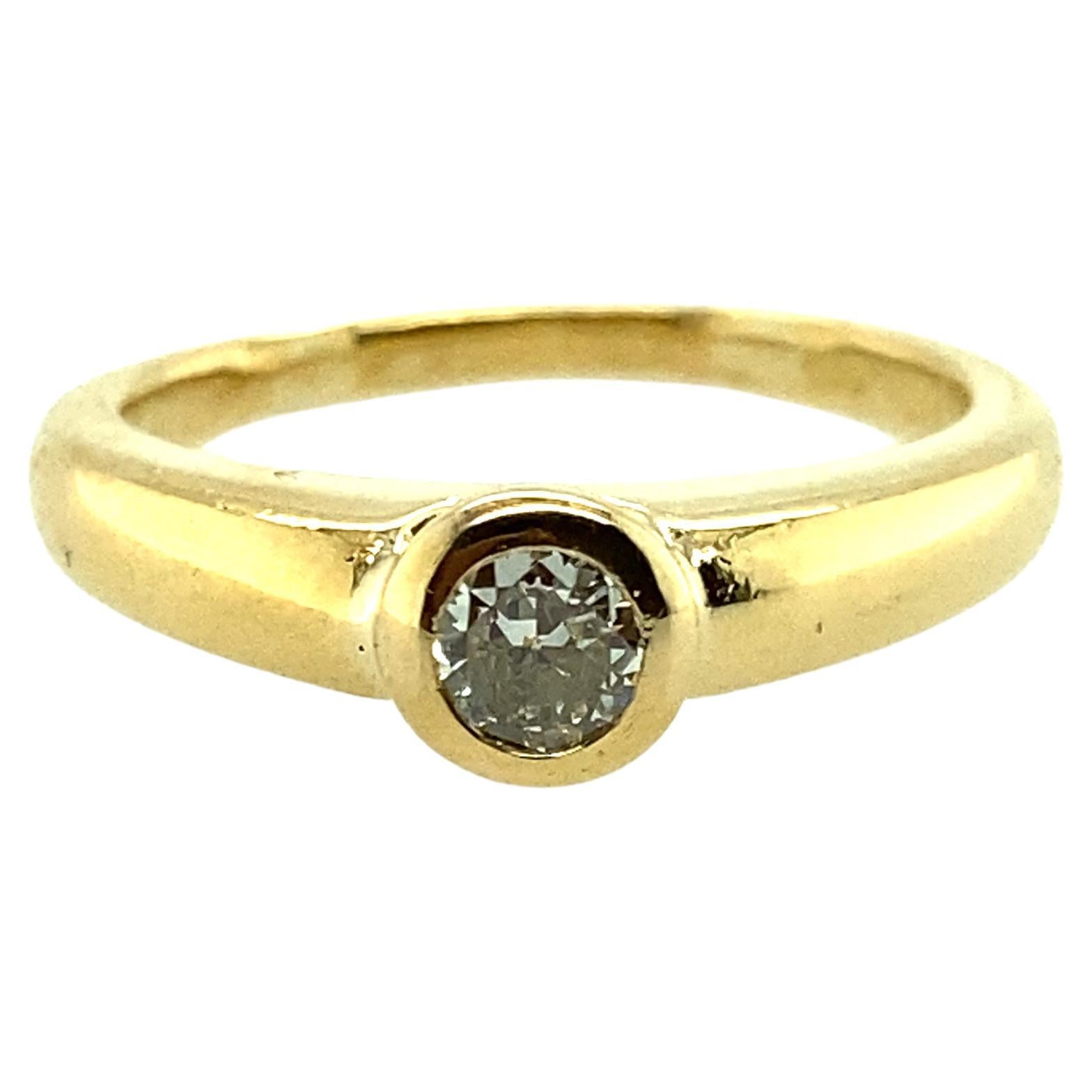 18 Karat Yellow Gold Bezel Set Diamond Engagement Ring For Sale