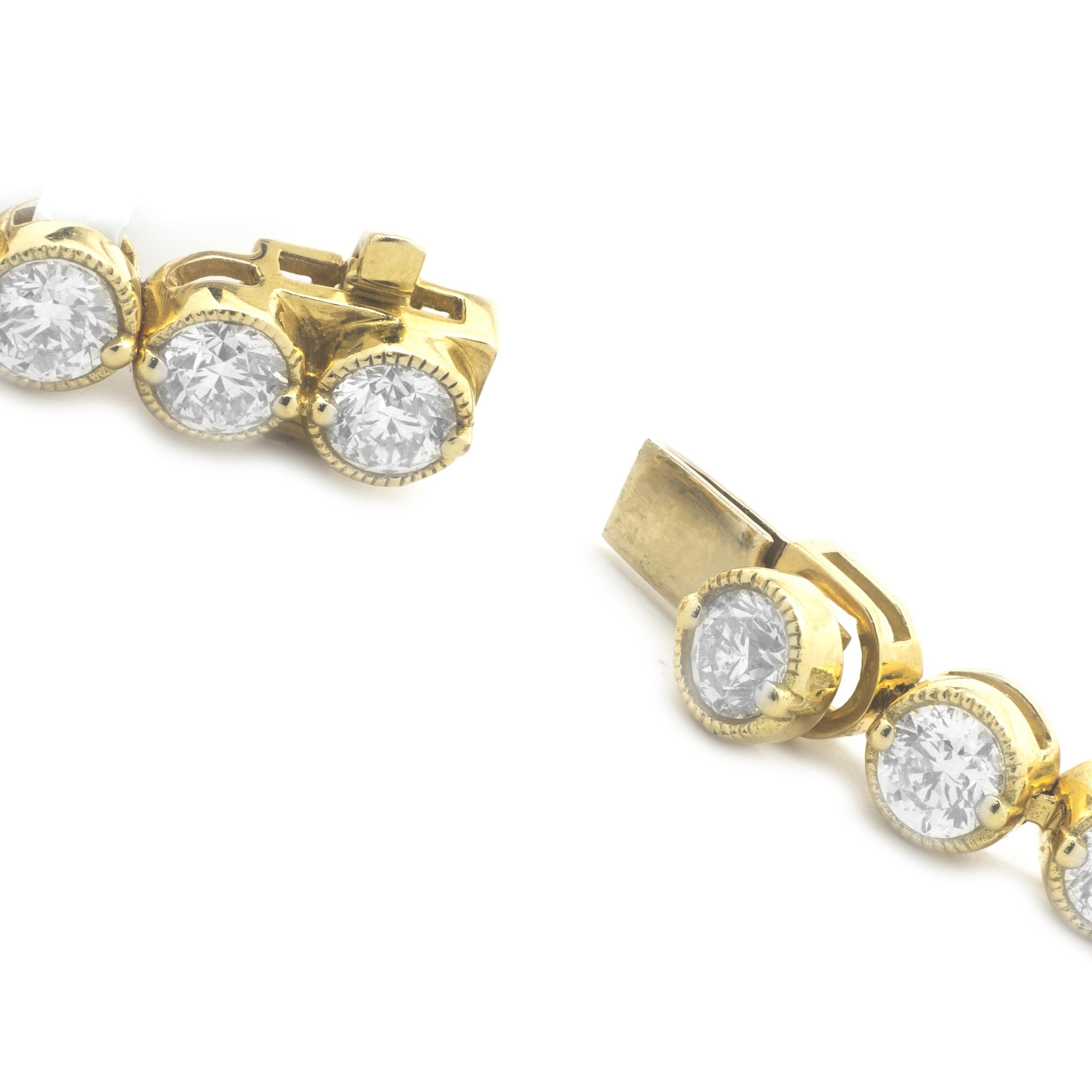 18 Karat Gelbgold Diamant-Tennisarmband mit Lünettenfassung (Rundschliff) im Angebot