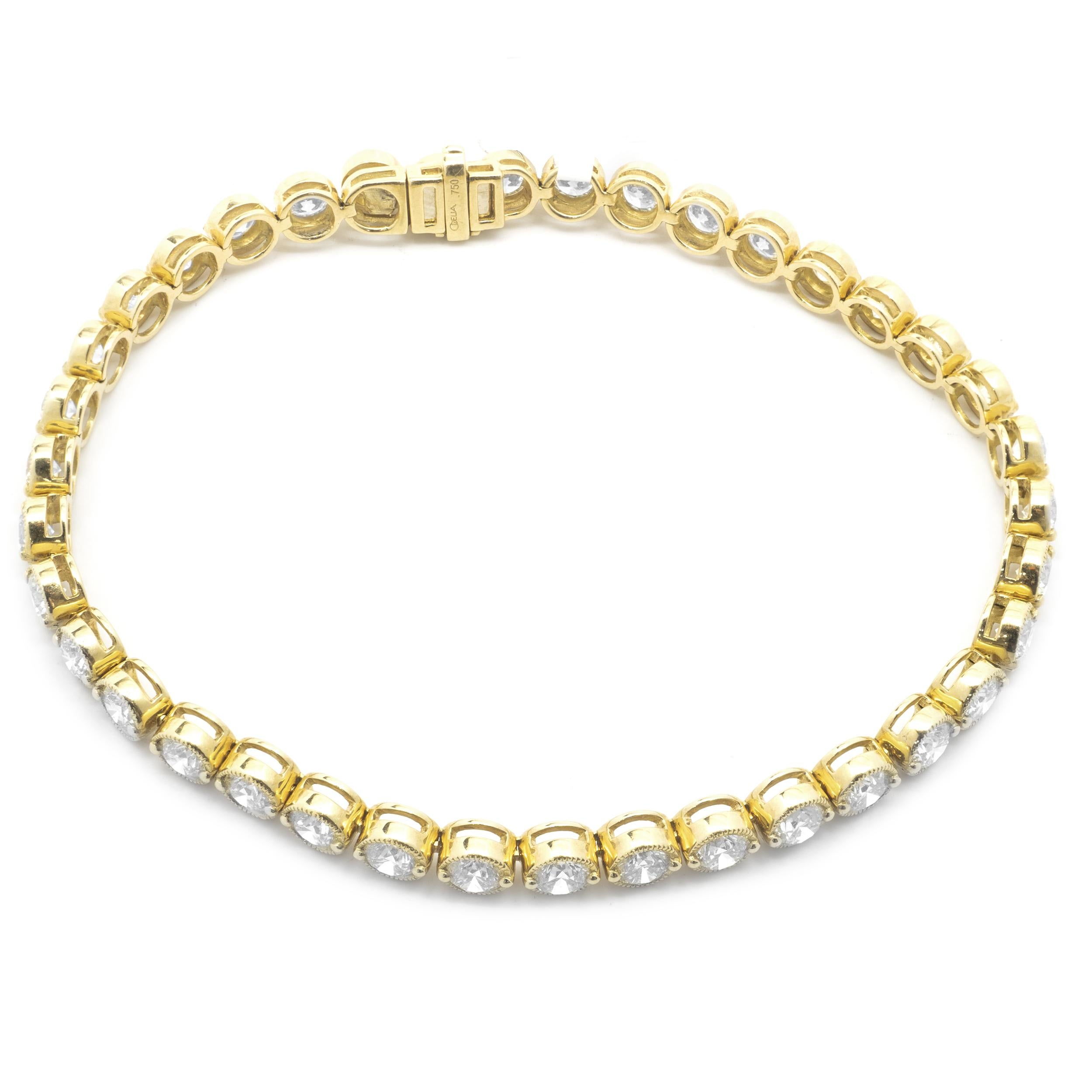 18 Karat Gelbgold Diamant-Tennisarmband mit Lünettenfassung im Zustand „Hervorragend“ im Angebot in Scottsdale, AZ