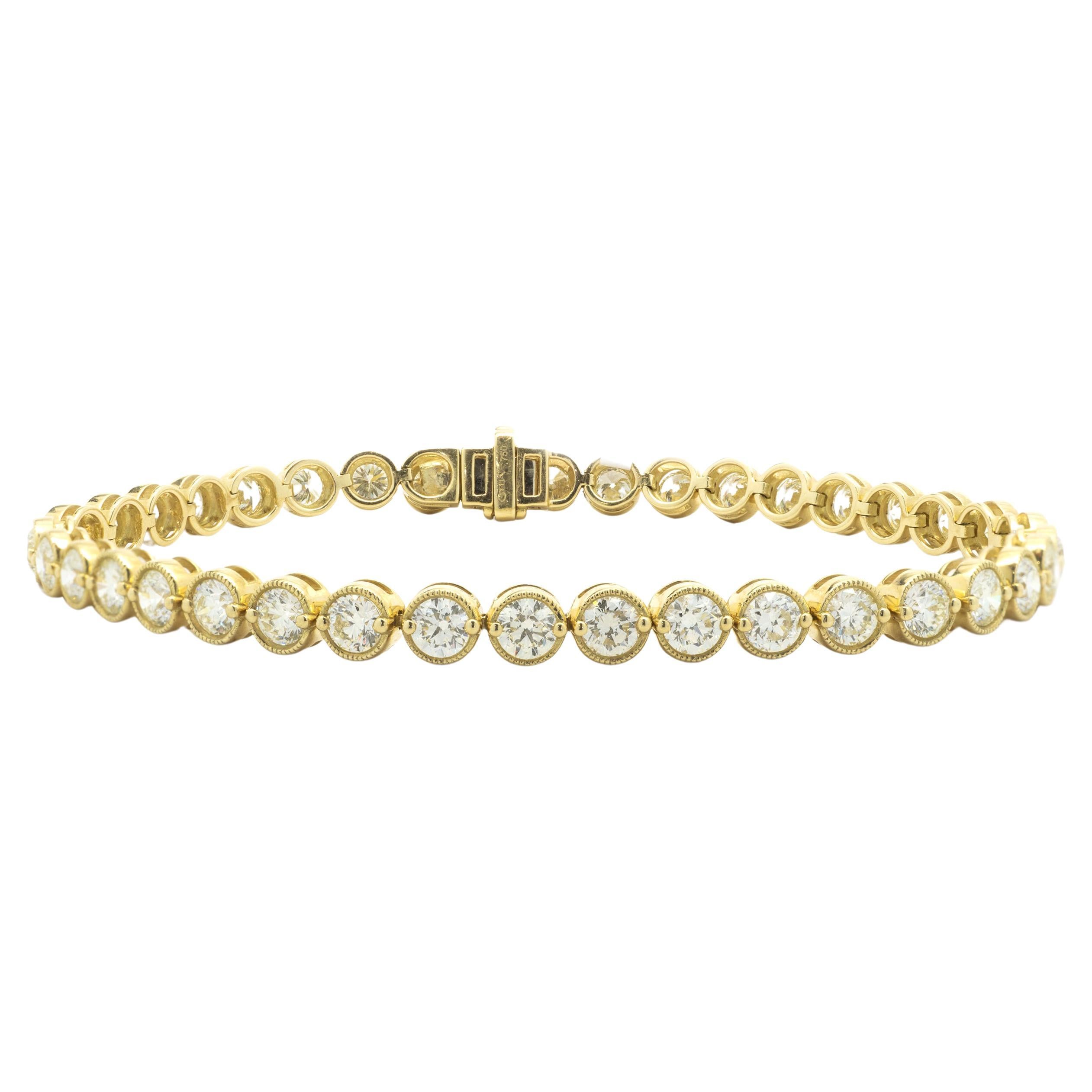 18 Karat Yellow Gold Bezel Set Diamond Tennis Bracelet