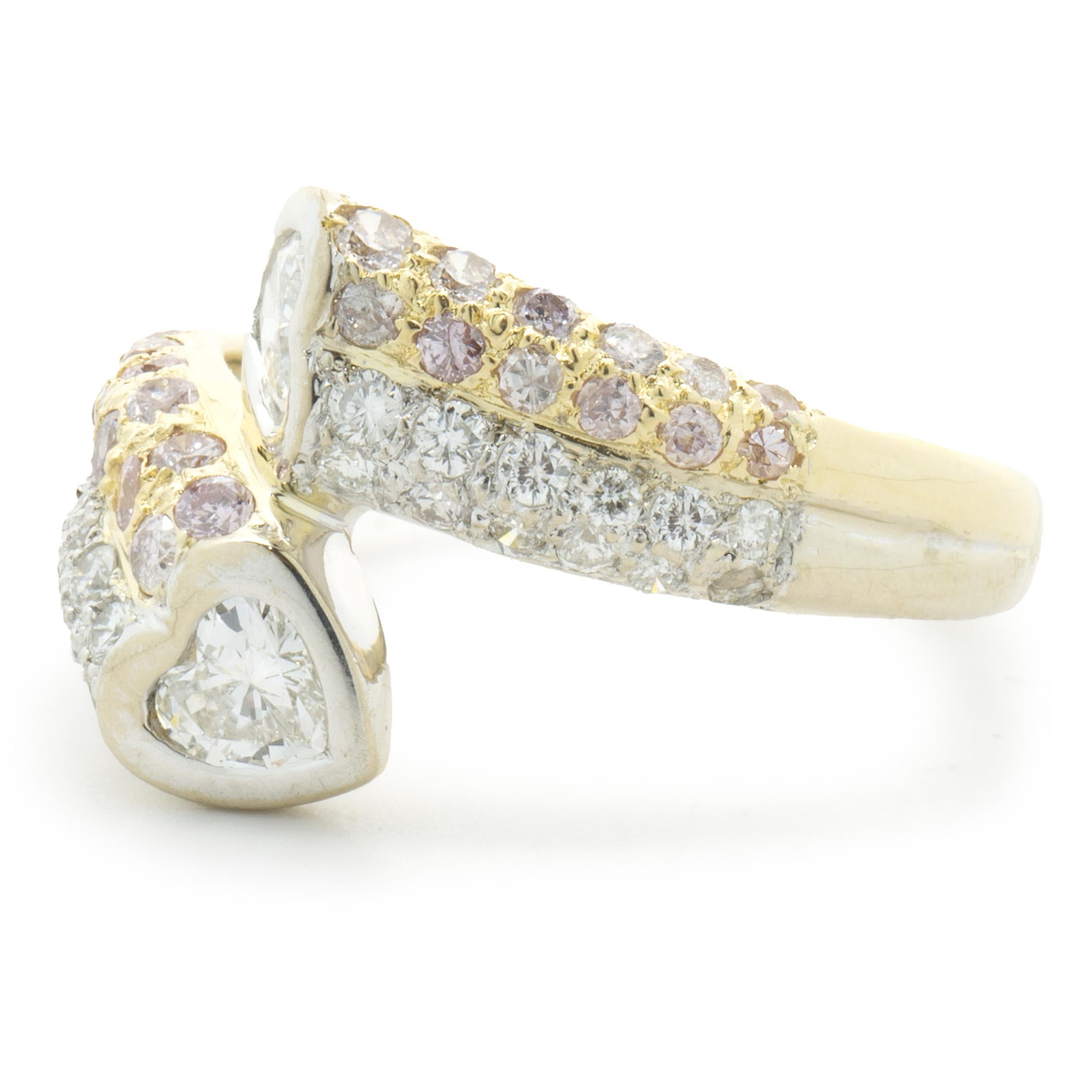 Heart Cut 18 Karat Yellow Gold Bezel Set Heart Diamond Bypass Ring For Sale