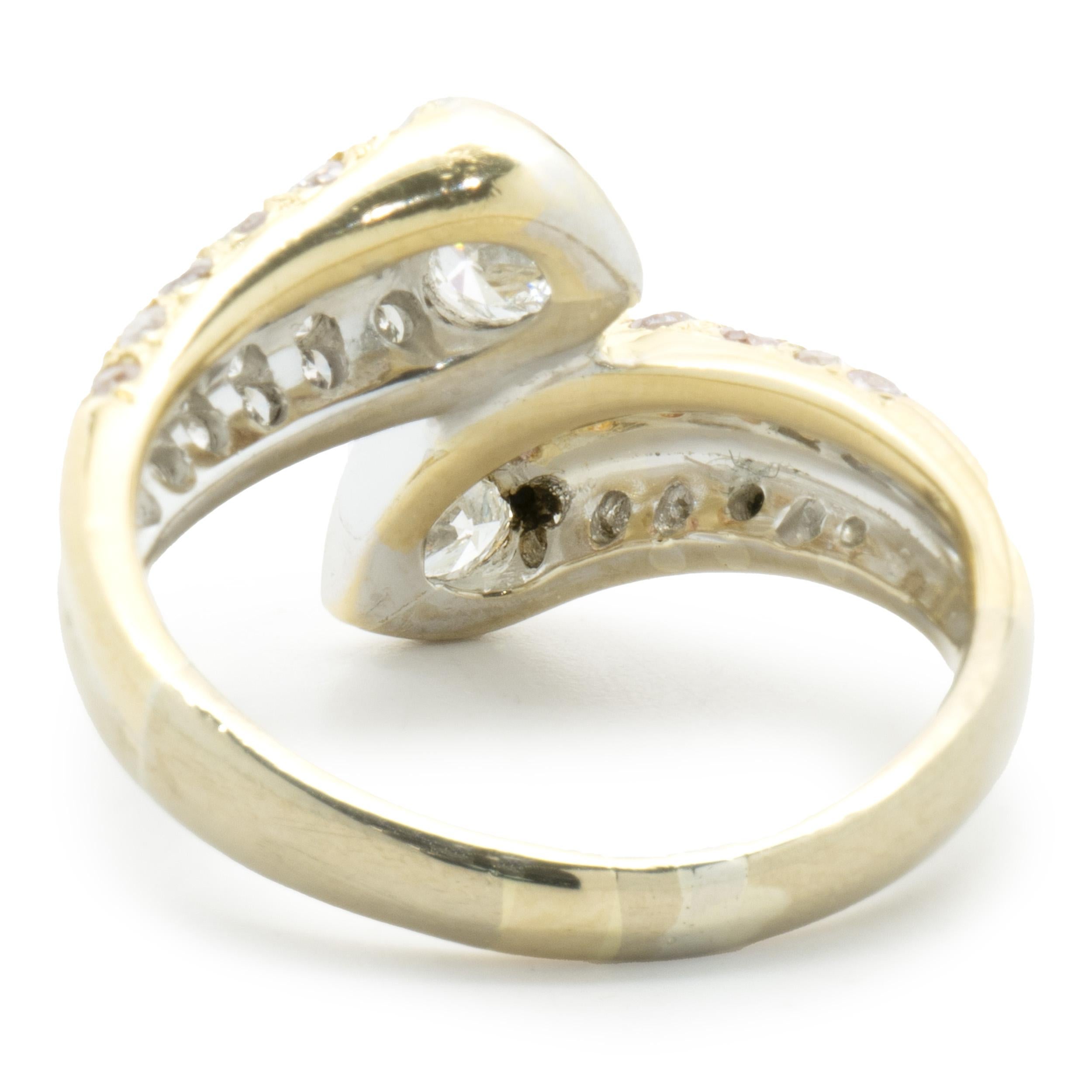 18 Karat Yellow Gold Bezel Set Heart Diamond Bypass Ring In Excellent Condition For Sale In Scottsdale, AZ