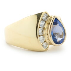 18 Karat Yellow Gold Bezel Set Tanzanite and Diamond Geometric Ring