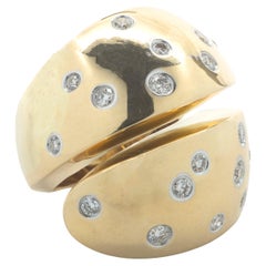 18 Karat Yellow Gold Bezel Set Wide Diamond Bypass Ring