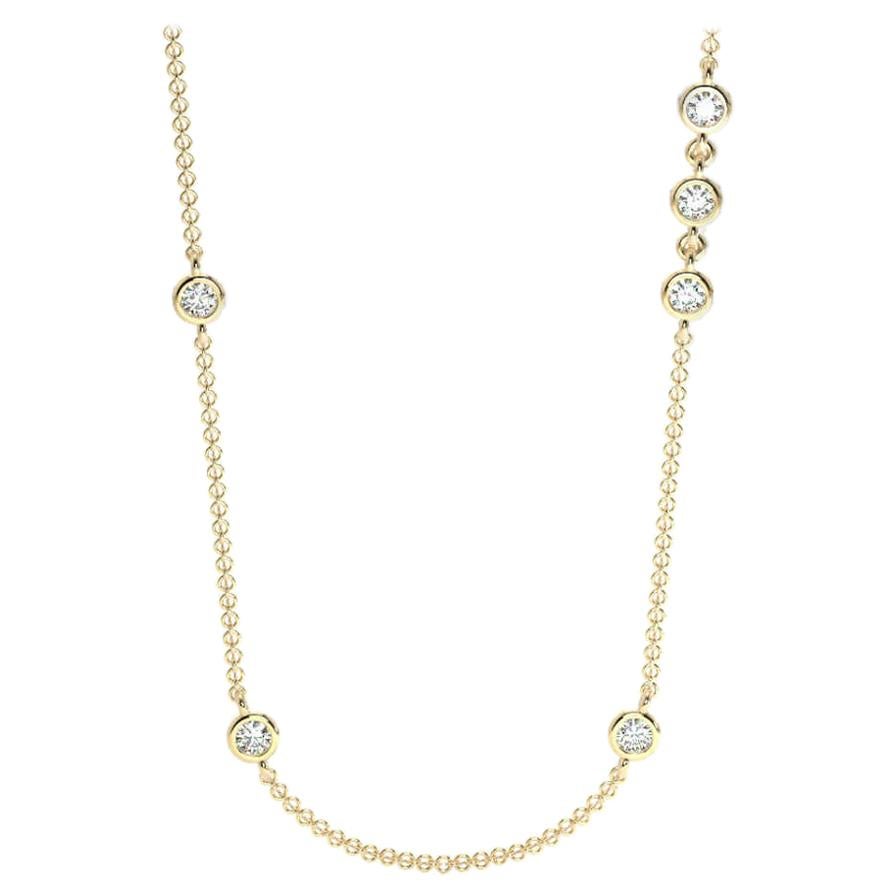 18 Karat Rose Gold Bezel Station Diamond Necklace '2/5 Carat' For Sale