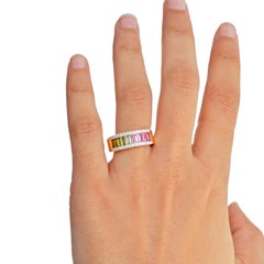 18 Karat Yellow Gold Bi-Color Tourmaline Baguette Diamond Band Ring