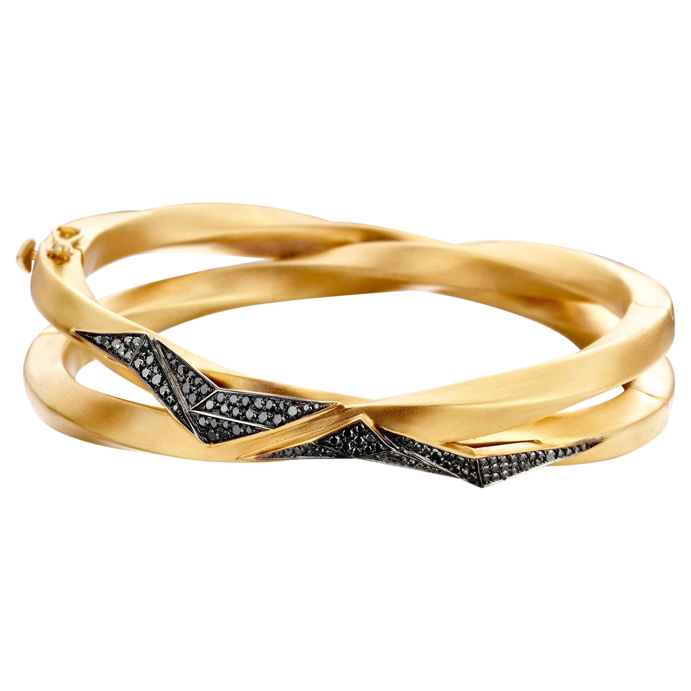 18 Karat Yellow Gold, Black and White Diamond Carioca Bracelet For Sale