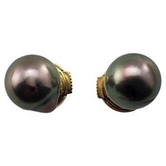 18 Karat Yellow Gold Black Baroque Pearl Stud Earrings