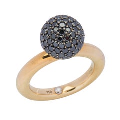 18 Karat Yellow Gold Black Diamond Ball Ring