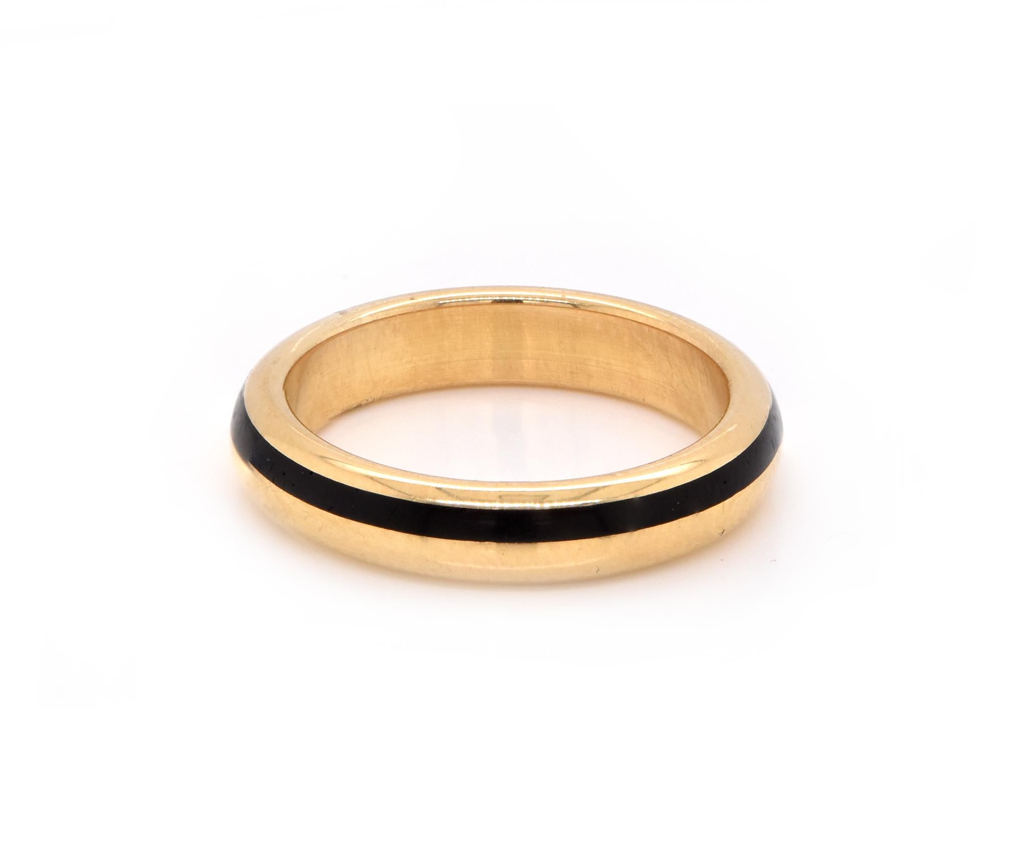Designer: custom
Material: 18K yellow gold
Ring Size: 5 (please allow up to 2 additional business days for sizing requests)
Dimensions: ring top measures 3.82mm
Weight:  4.99 grams
