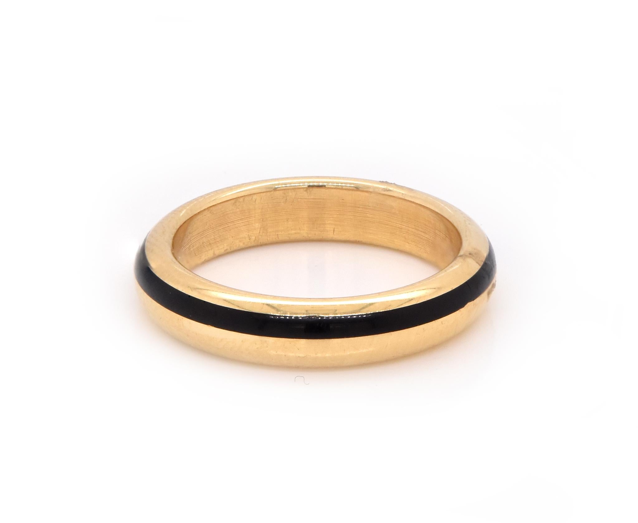 Designer: custom
Material: 18K yellow gold
Ring Size: 5 (please allow up to 2 additional business days for sizing requests)
Dimensions: ring top measures 3.82mm
Weight:  5.04 grams
