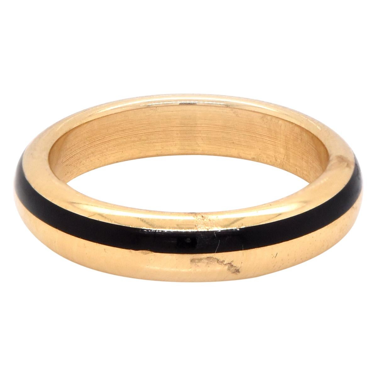 18 Karat Yellow Gold Black Enamel Band For Sale