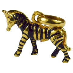18 Karat Yellow Gold Black Enamel Zebra Charm Pendant