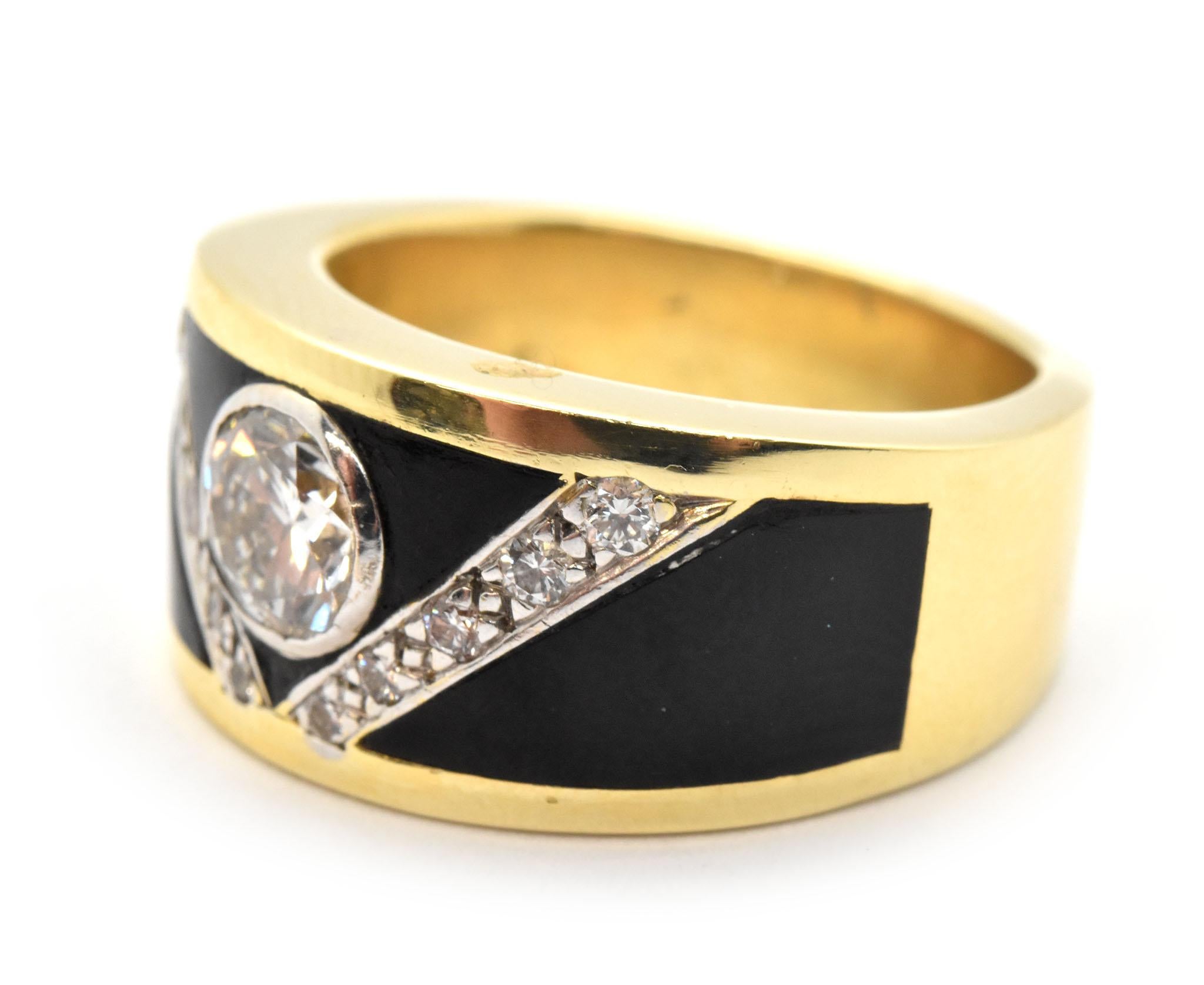 Modern 18 Karat Yellow Gold, Black Onyx and 1.14 Carat Diamond Band Ring