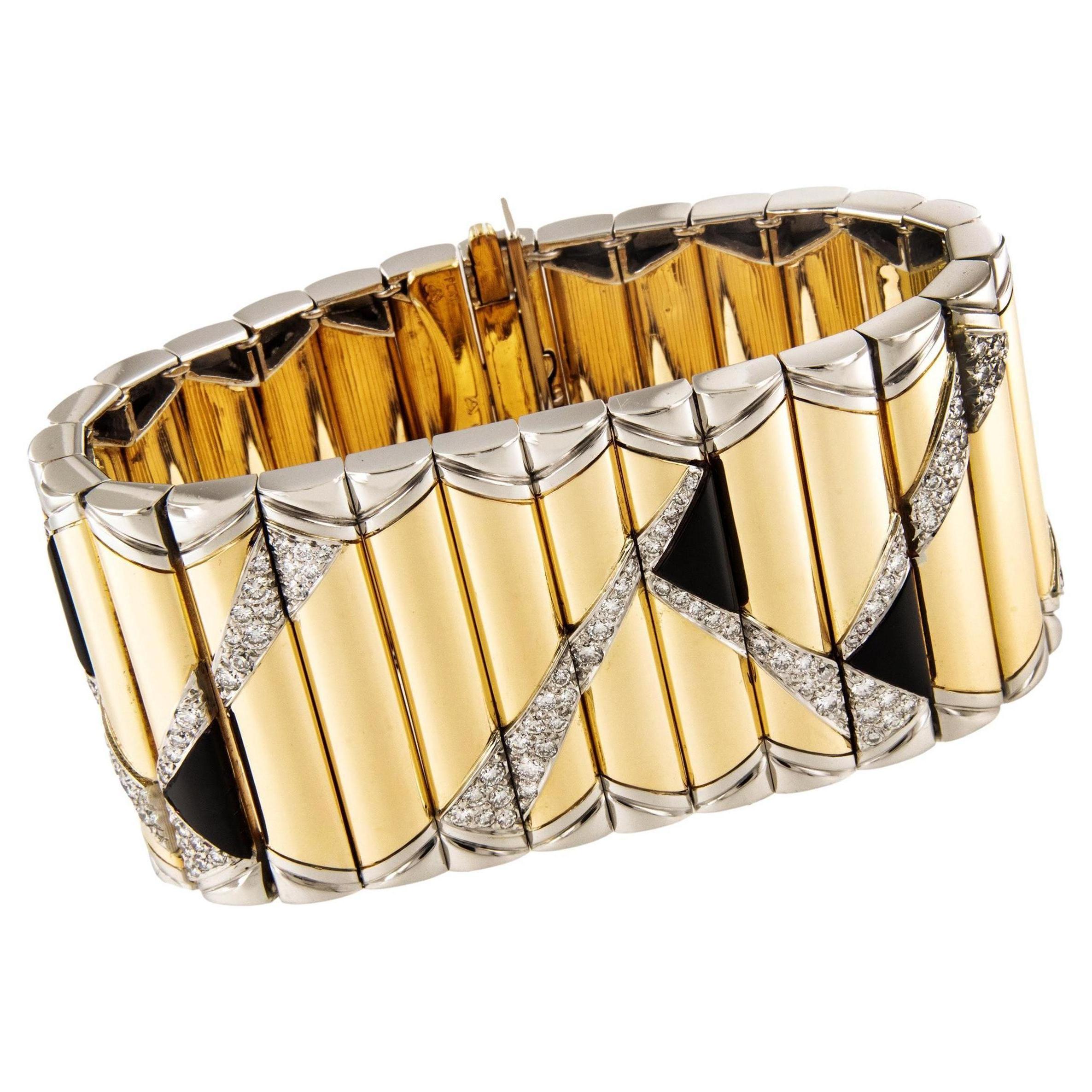 Bracciale in oro giallo 18 carati con onice nero e diamanti di Michael Bondanza