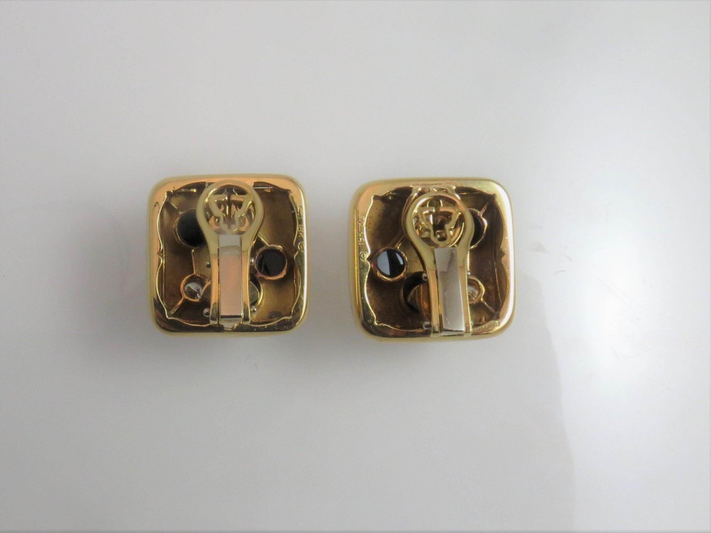 18 Karat Yellow Gold, Black Onyx and Diamond Earclips by Michael Bonanza In New Condition In Chicago, IL