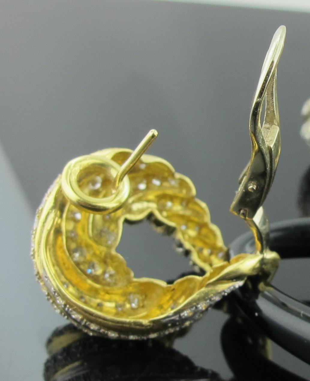 18 Karat Yellow Gold Black Onyx and Diamond Drop Earrings 1