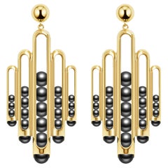 Melody Dangle Earrings 18 Karat Yellow Gold Black Onyx beads