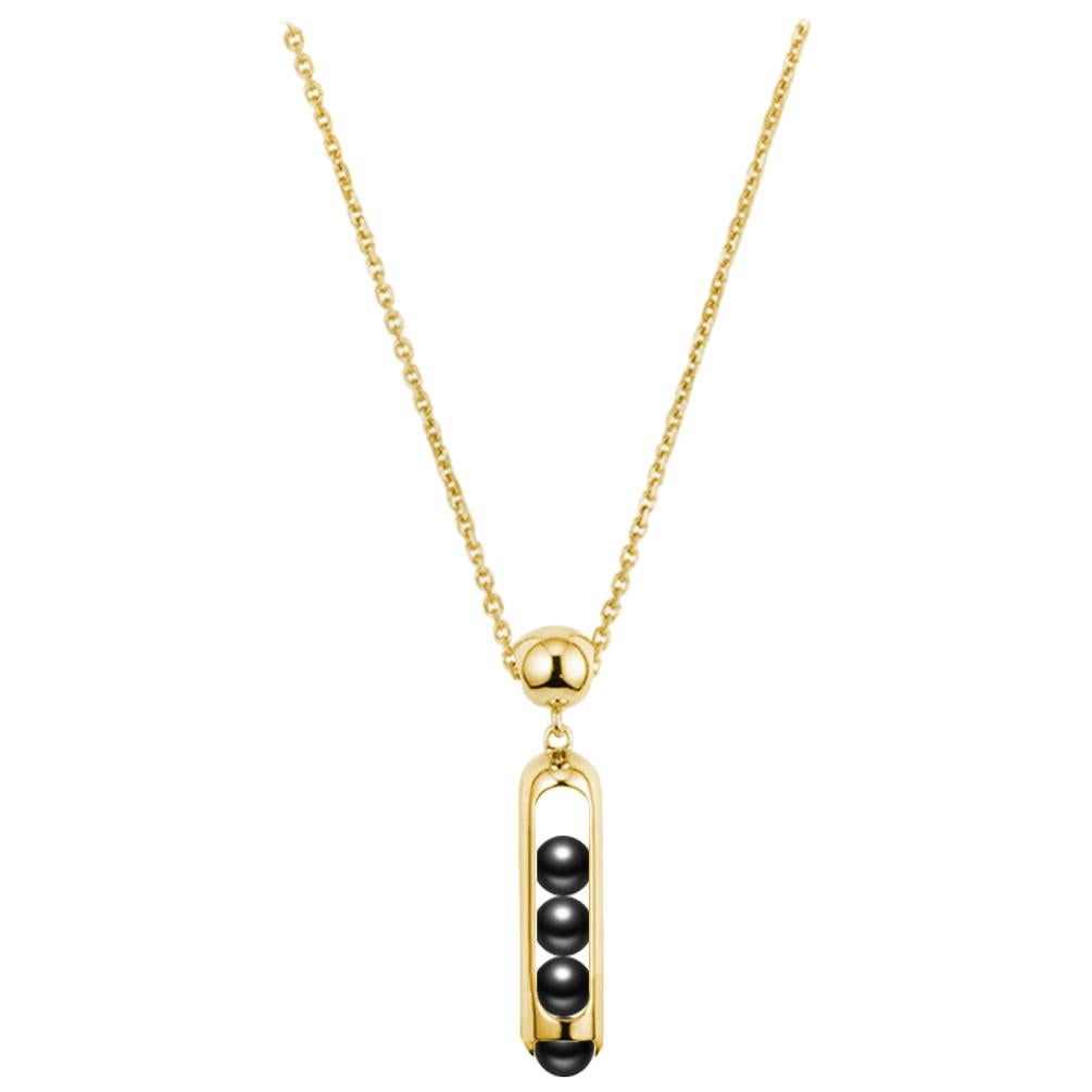 Melody Unisex Chain Pendant Necklace 18 Karat Yellow Gold Black Onyx beads For Sale