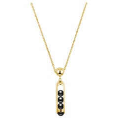 Melody Unisex Chain Pendant Necklace 18 Karat Yellow Gold Black Onyx beads