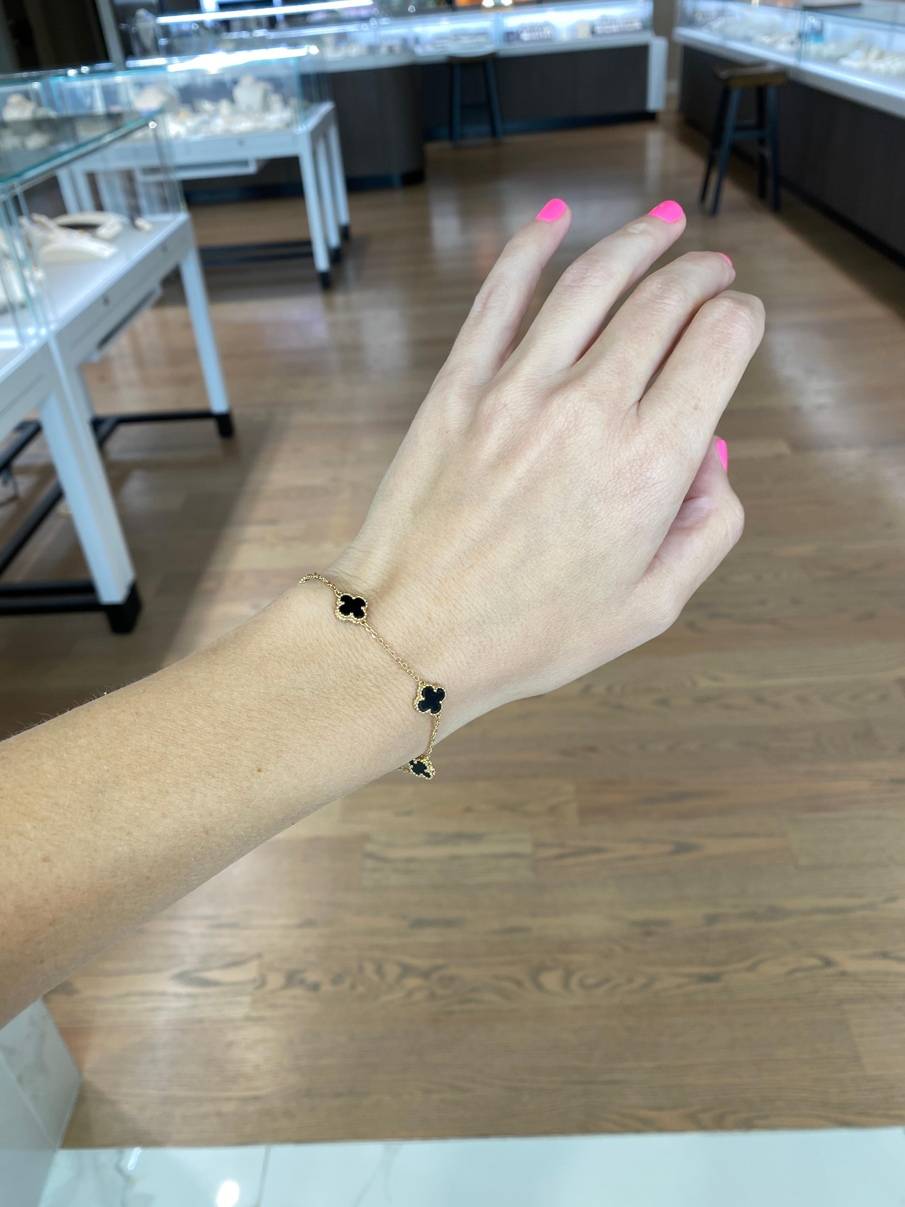 18 Karat Gelbgold Schwarzes Onyx Station-Armband 6