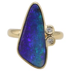 18 Karat Yellow Gold Black Opal & Natural Diamond Cocktail Statement Ring