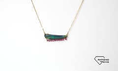 18 Karat Yellow Gold Black Opal Ruby Necklace